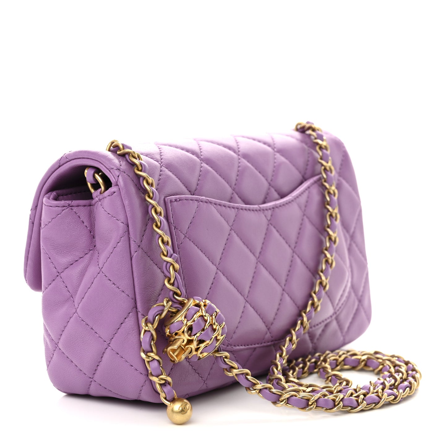 Lambskin Quilted Mini Rectangular Pearl Crush Flap Purple