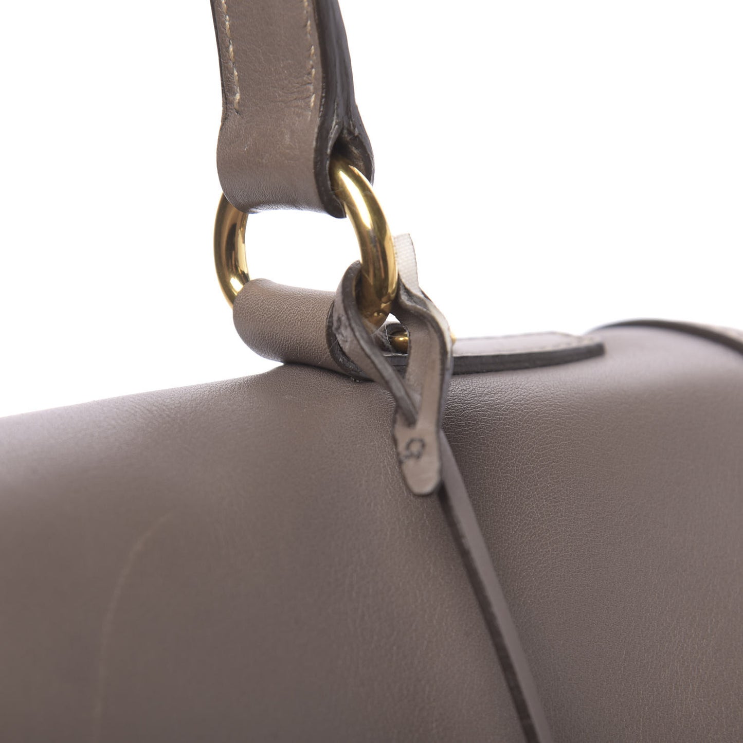 City Calfskin Foldover Pushlock Top Handle Satchel Argilla