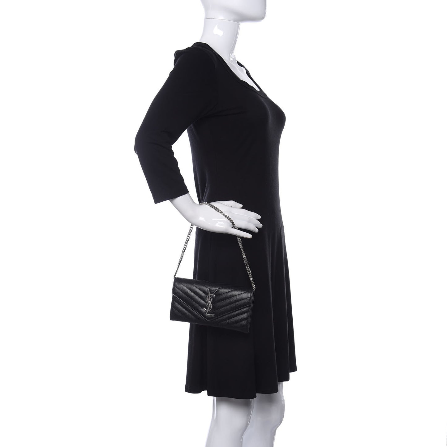 Grain De Poudre Matelasse Chevron Small Monogram Chain Wallet Black