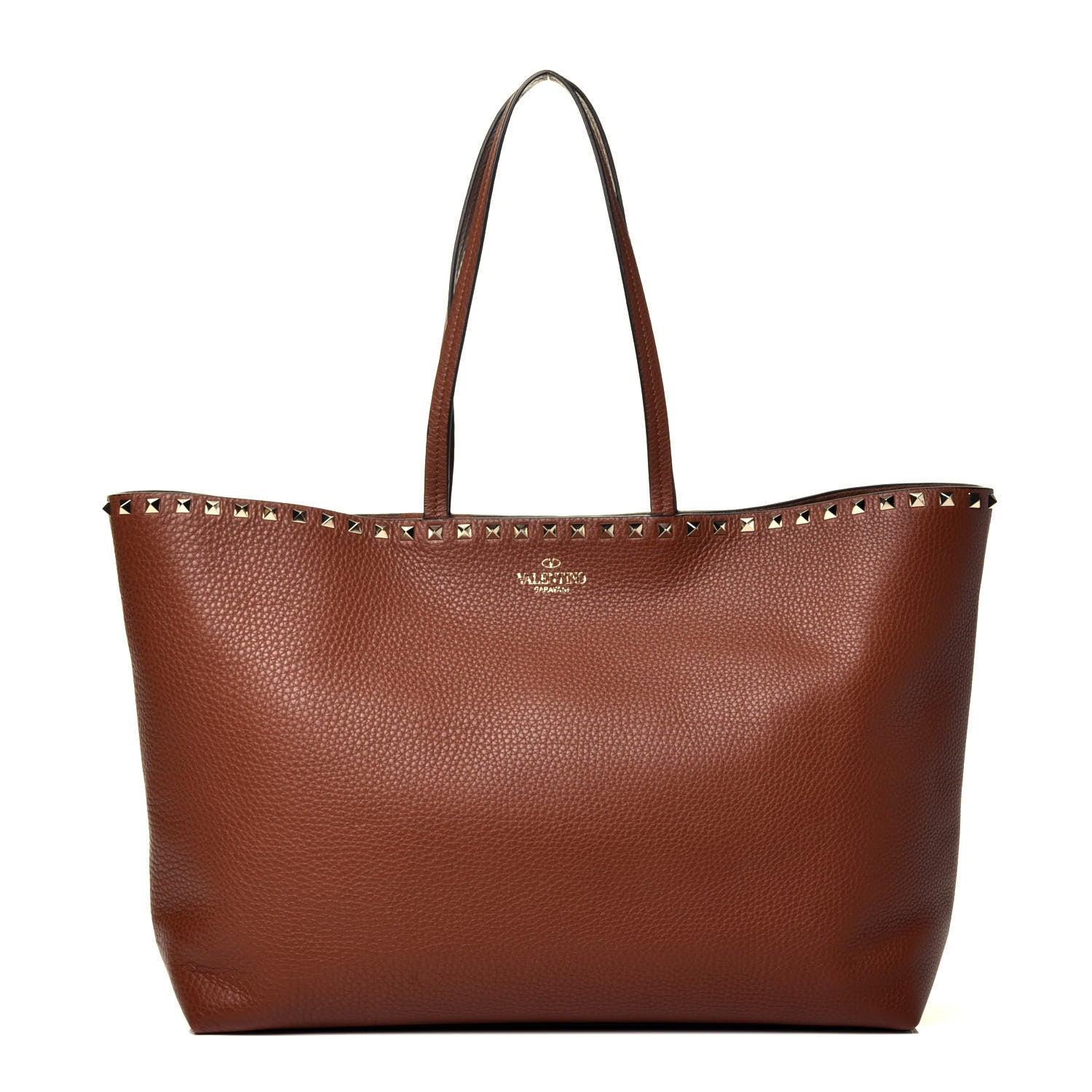 Valentino Garavani Grained Calfskin Rockstud Shoulder Tote Bright Cognac 1 of 8