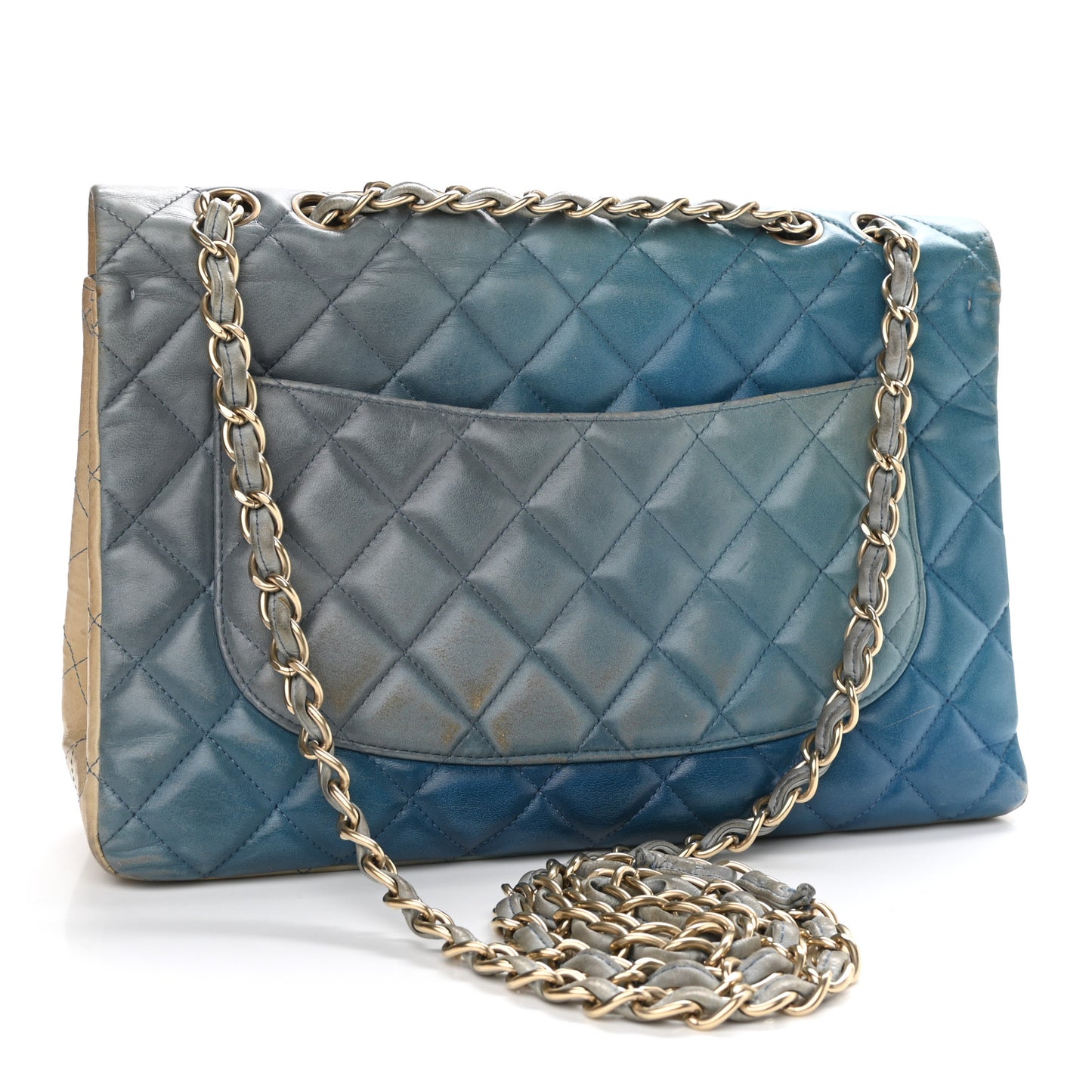 Lambskin Degrade Quilted Jumbo Single Flap Light Blue
