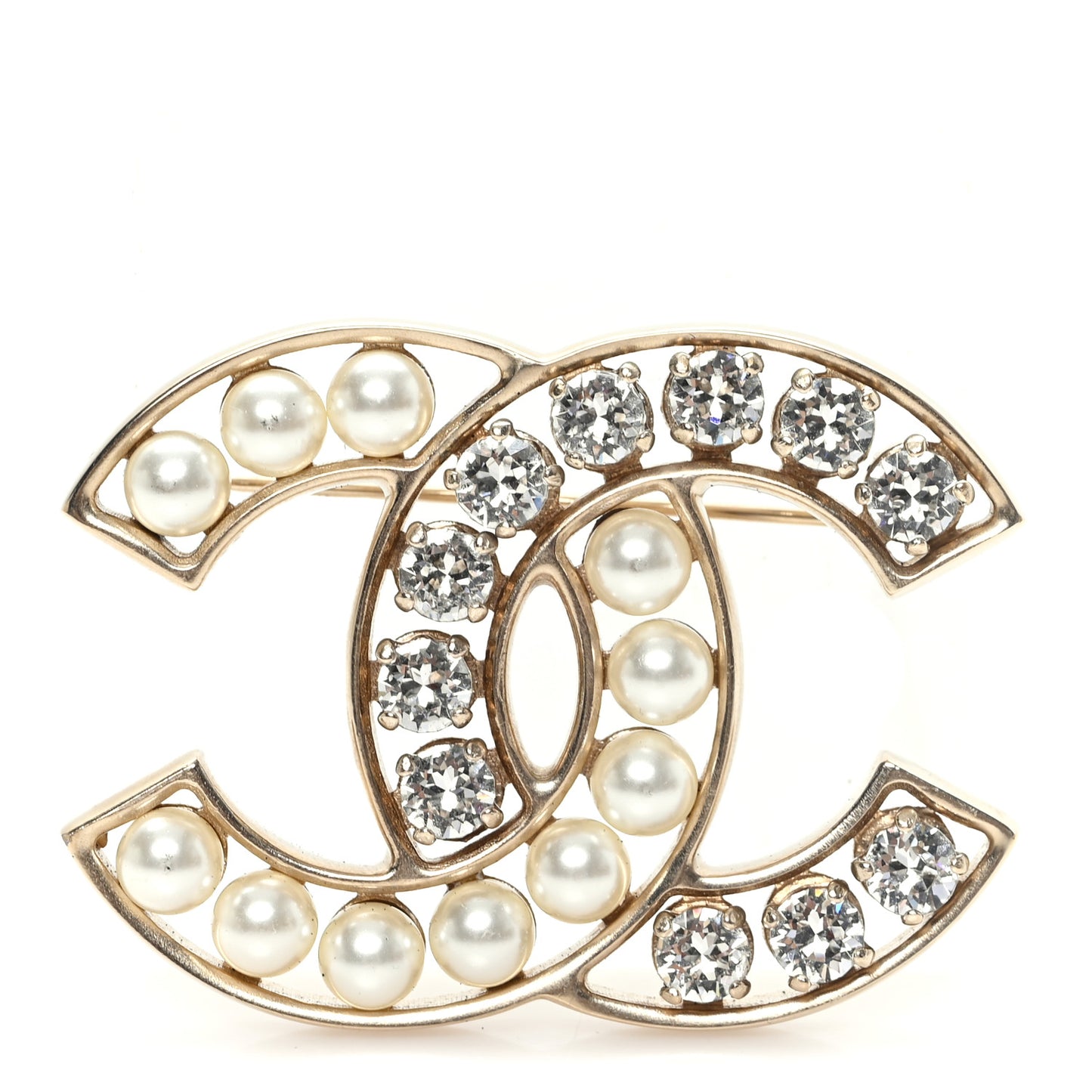 Pearl Crystal CC Brooch Gold Pearly White