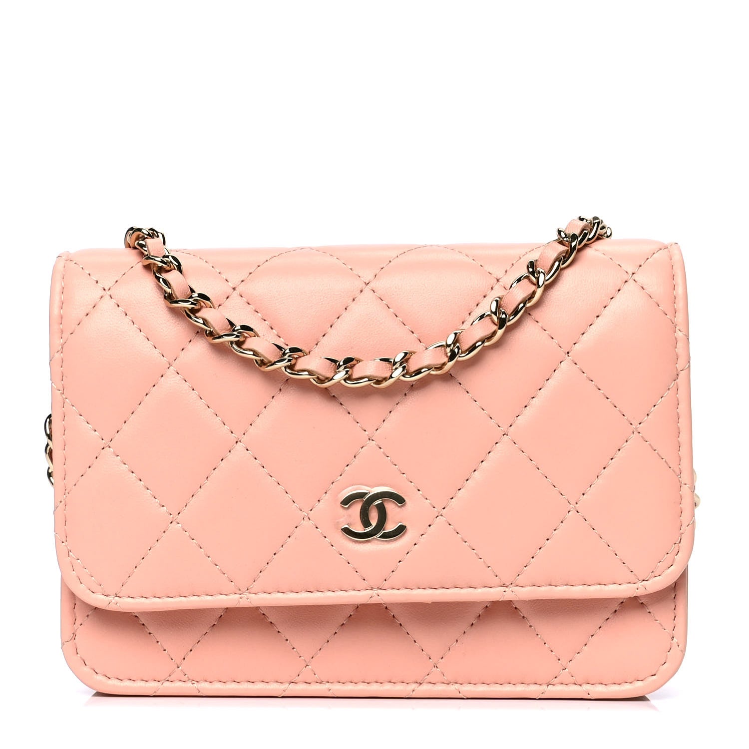 Chanel Lambskin Quilted Mini Wallet On Chain WOC Light Pink 1 of 4