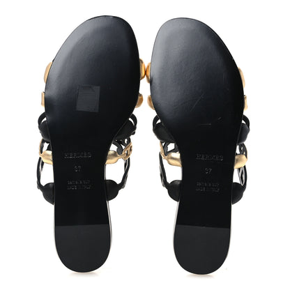 Hermes Nappa Thalassa Sandals 37 Black Doré 6 of 9