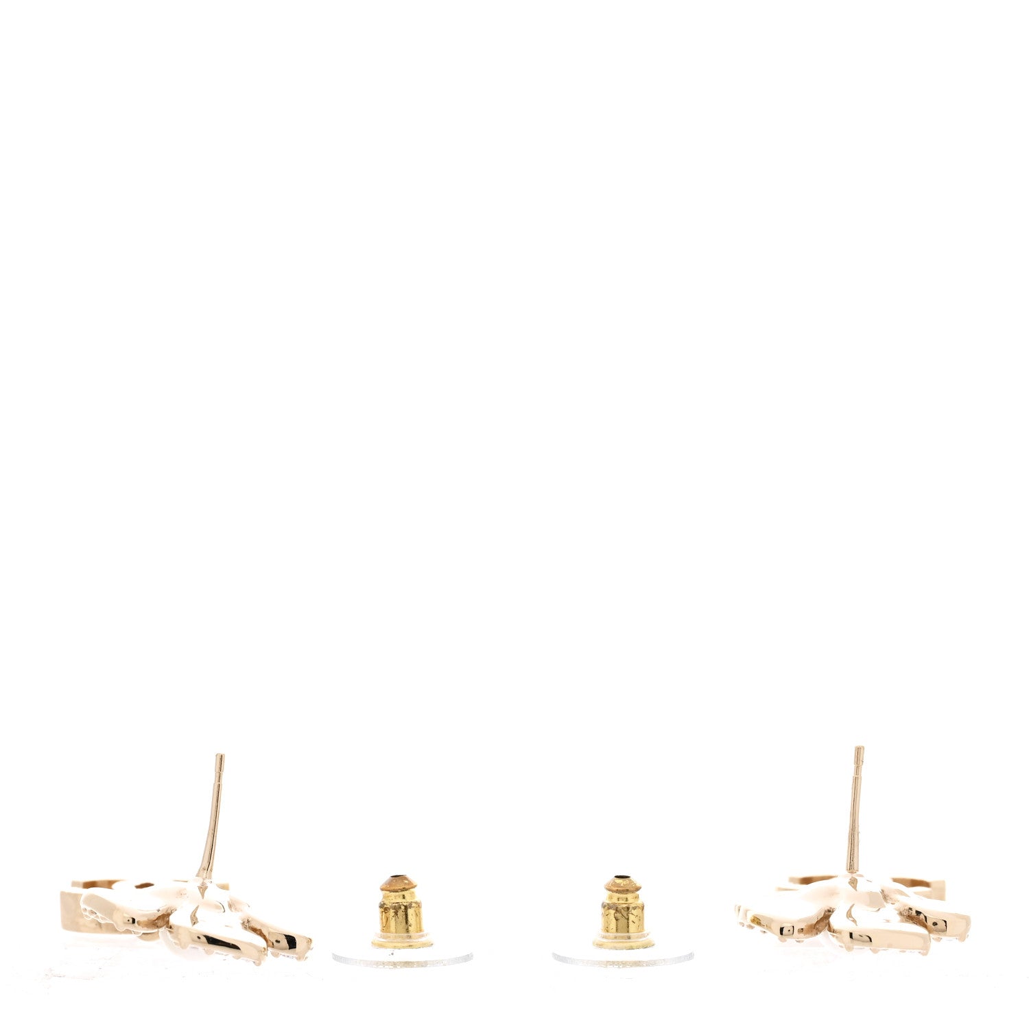 Chanel Pearl Crystal CC Flower Drop Earrings Gold White 3 of 5