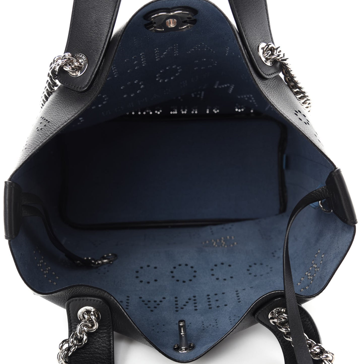 Calfskin Tweed Small Logo Eyelets Shopping Tote Black