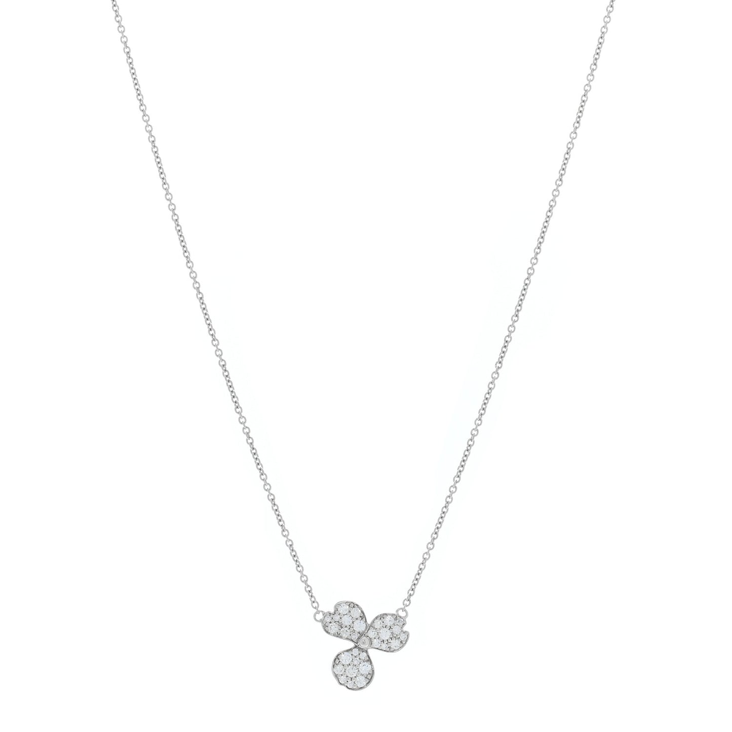 Platinum Diamond Paper Flowers Pave Pendant Necklace