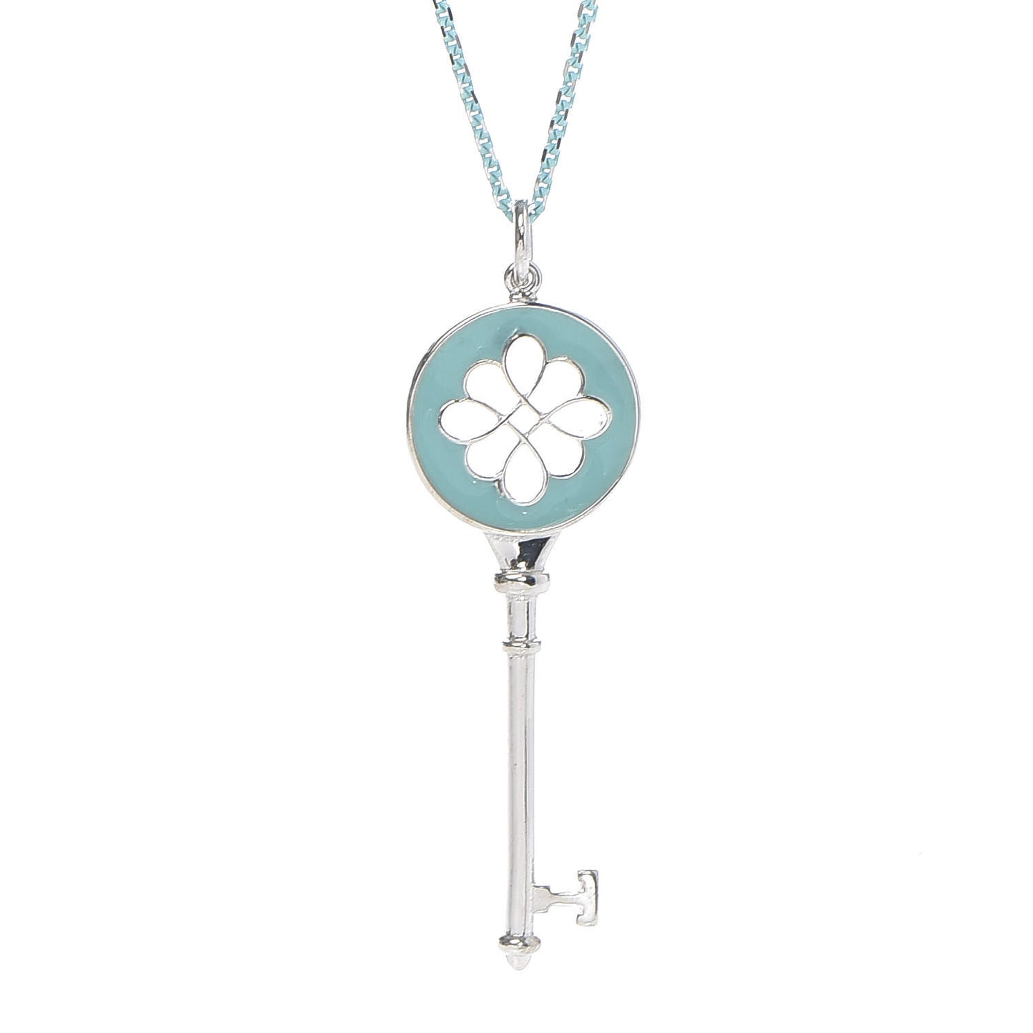 Sterling Silver Enamel Knot Key Pendant Necklace Blue