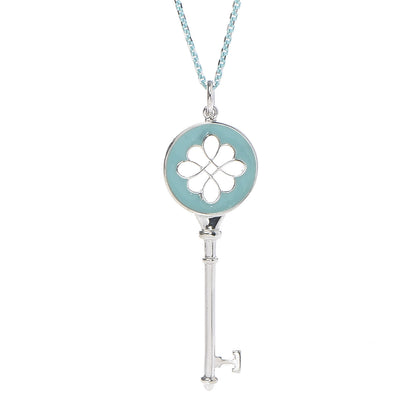Tiffany Sterling Silver Enamel Knot Key Pendant Necklace Blue 4 of 7