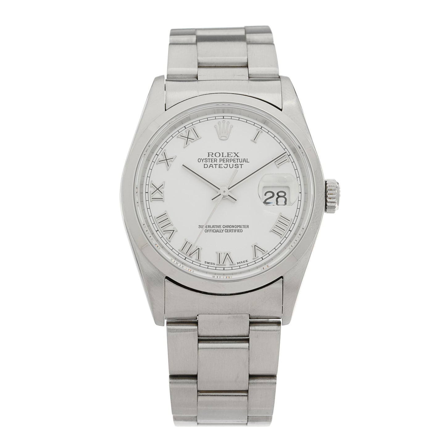 Stainless Steel 36mm Oyster Perpetual Datejust Watch White Roman 16220