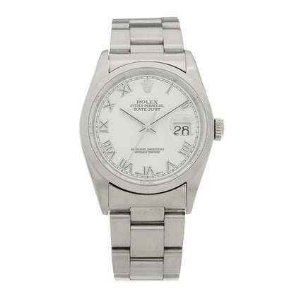 Rolex Stainless Steel 36mm Oyster Perpetual Datejust Watch White Roman 16220 1 of 4