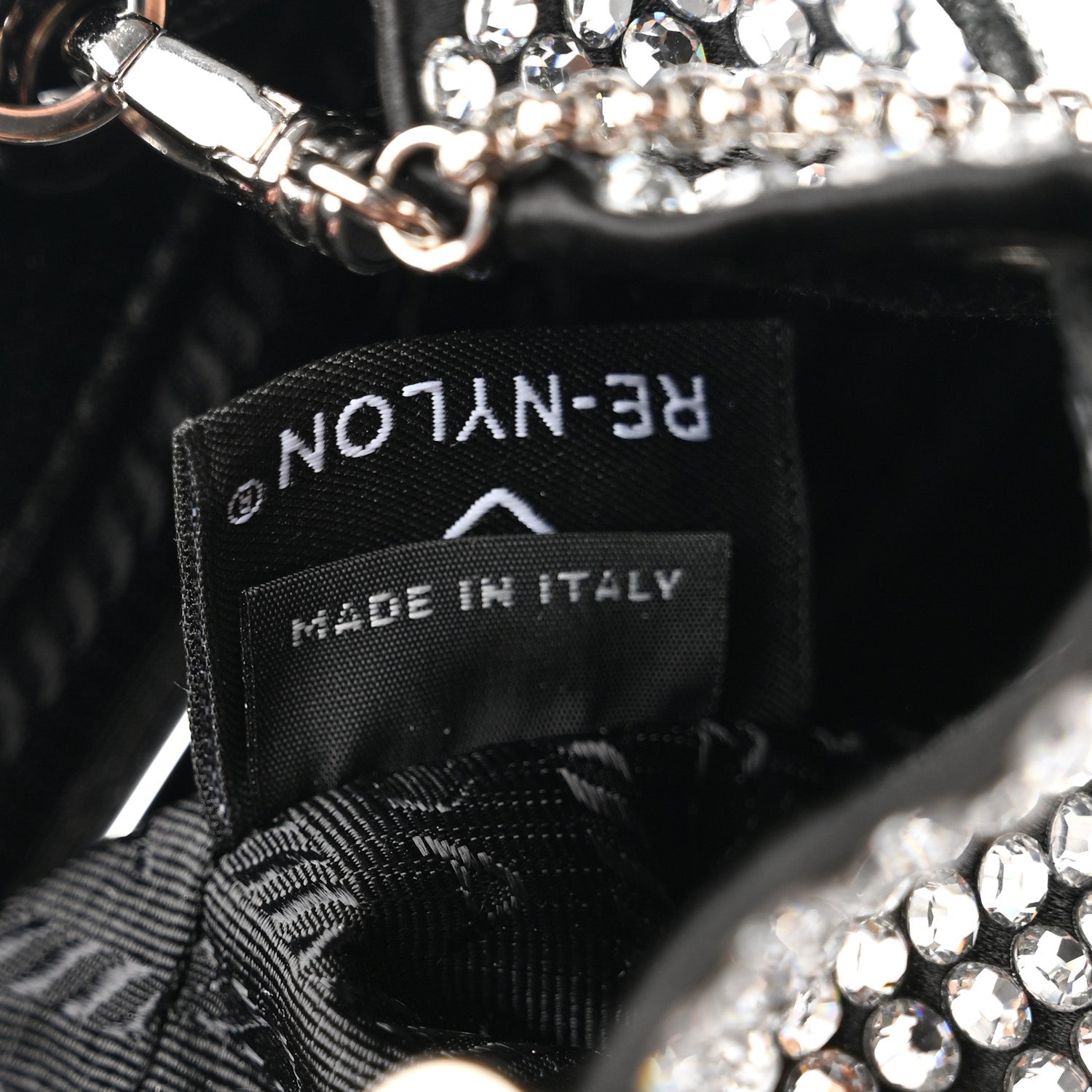 Prada Satin Crystal Metal Triangle Logo Mini Drawcord Pouch Shoulder Bag Cristal 7 of 8