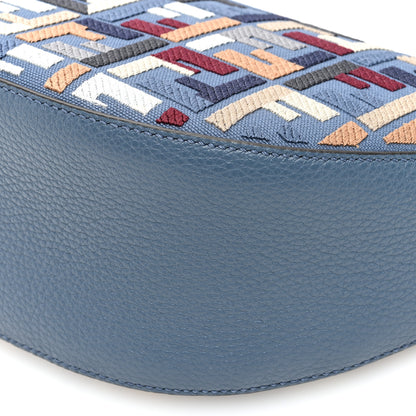 Fendi Yarn Canvas FF Multicolor Embroidered Chinese Valentines Small Melon Bag Blue 10 of 10