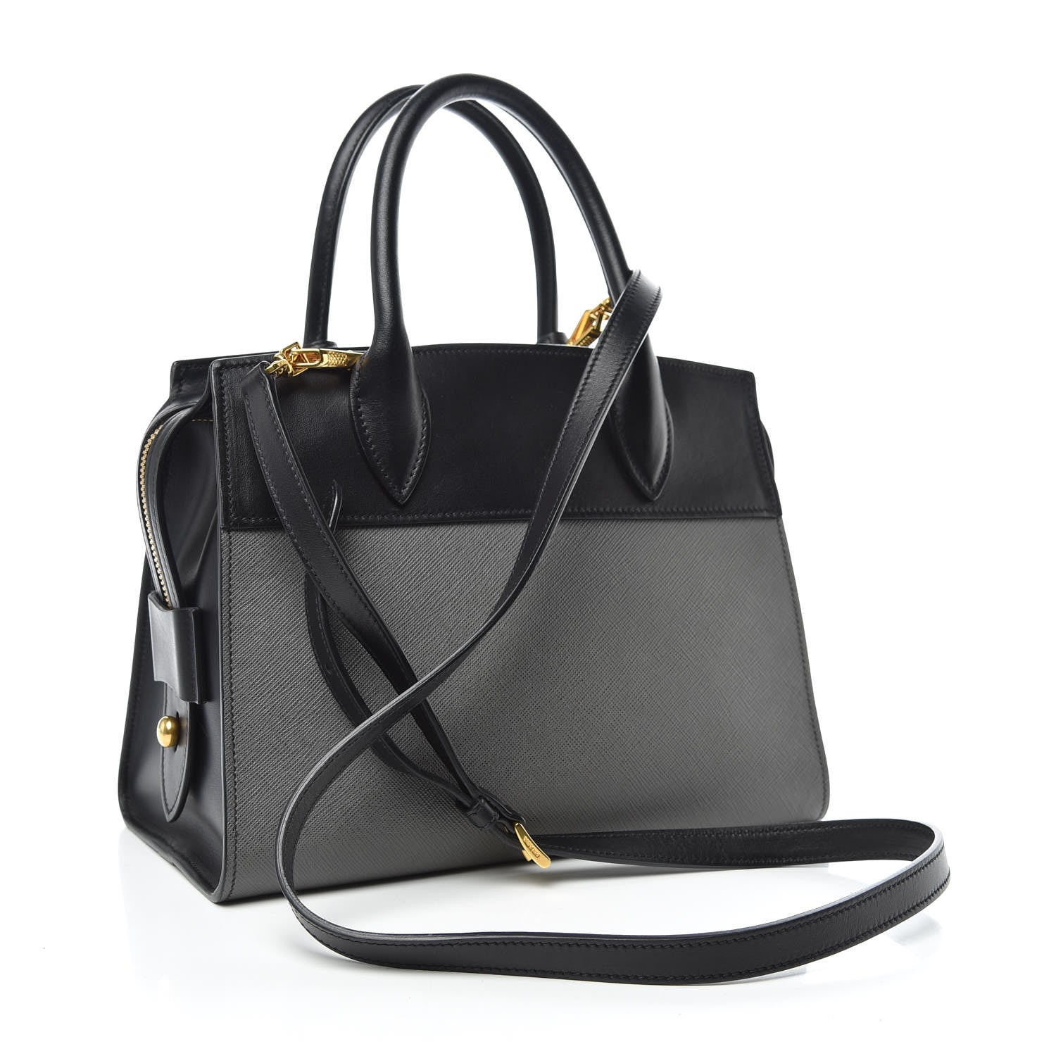 Prada Saffiano City Calfskin Small Esplanade Tote Mercurio Black 3 of 9