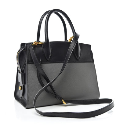 Prada Saffiano City Calfskin Small Esplanade Tote Mercurio Black 3 of 9