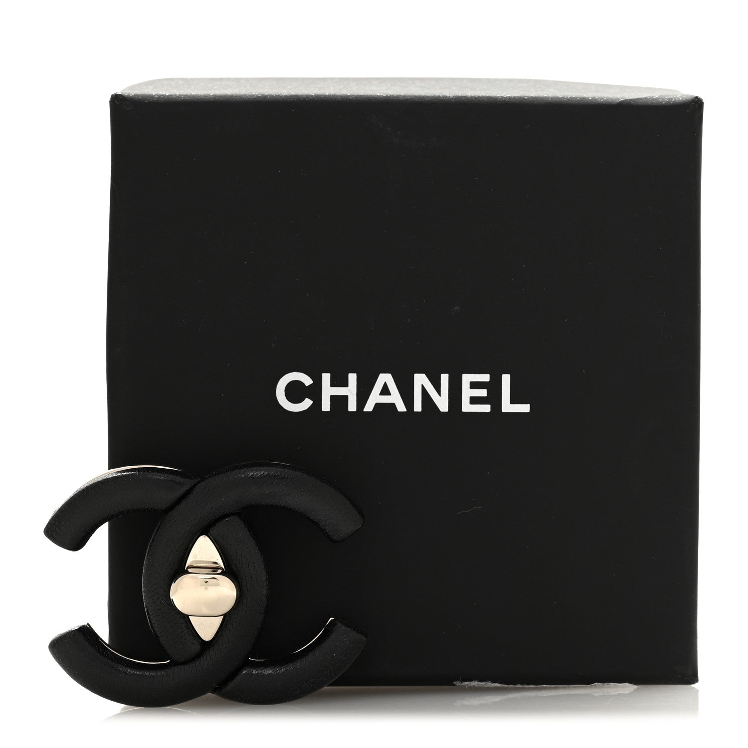 Chanel Metal Lambskin CC Brooch Black Gold 4 of 4