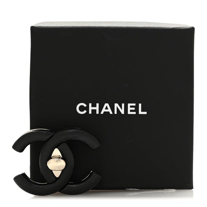 Chanel Metal Lambskin CC Brooch Black Gold 4 of 4
