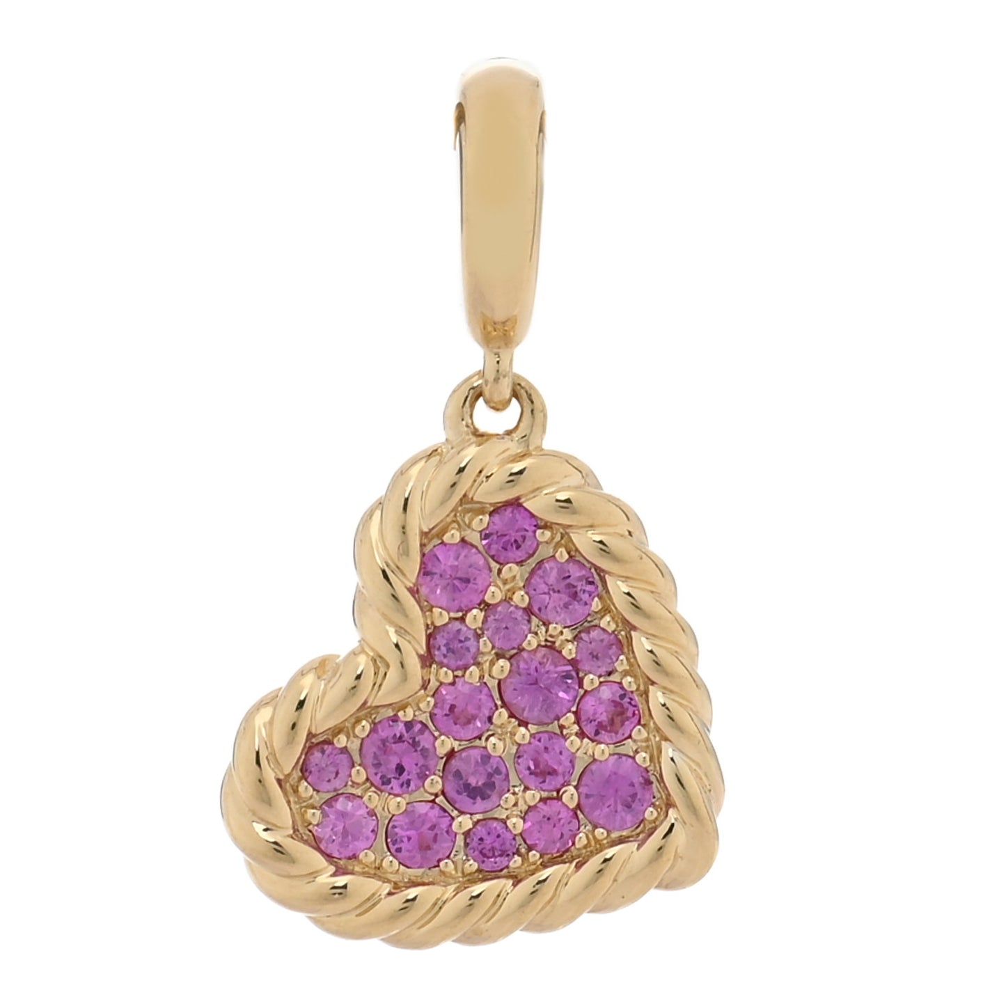 18K Yellow Gold Pink Sapphire 11mm Elements Heart Charm