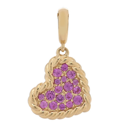 David Yurman 18K Yellow Gold Pink Sapphire 11mm Elements Heart Charm 1 of 3