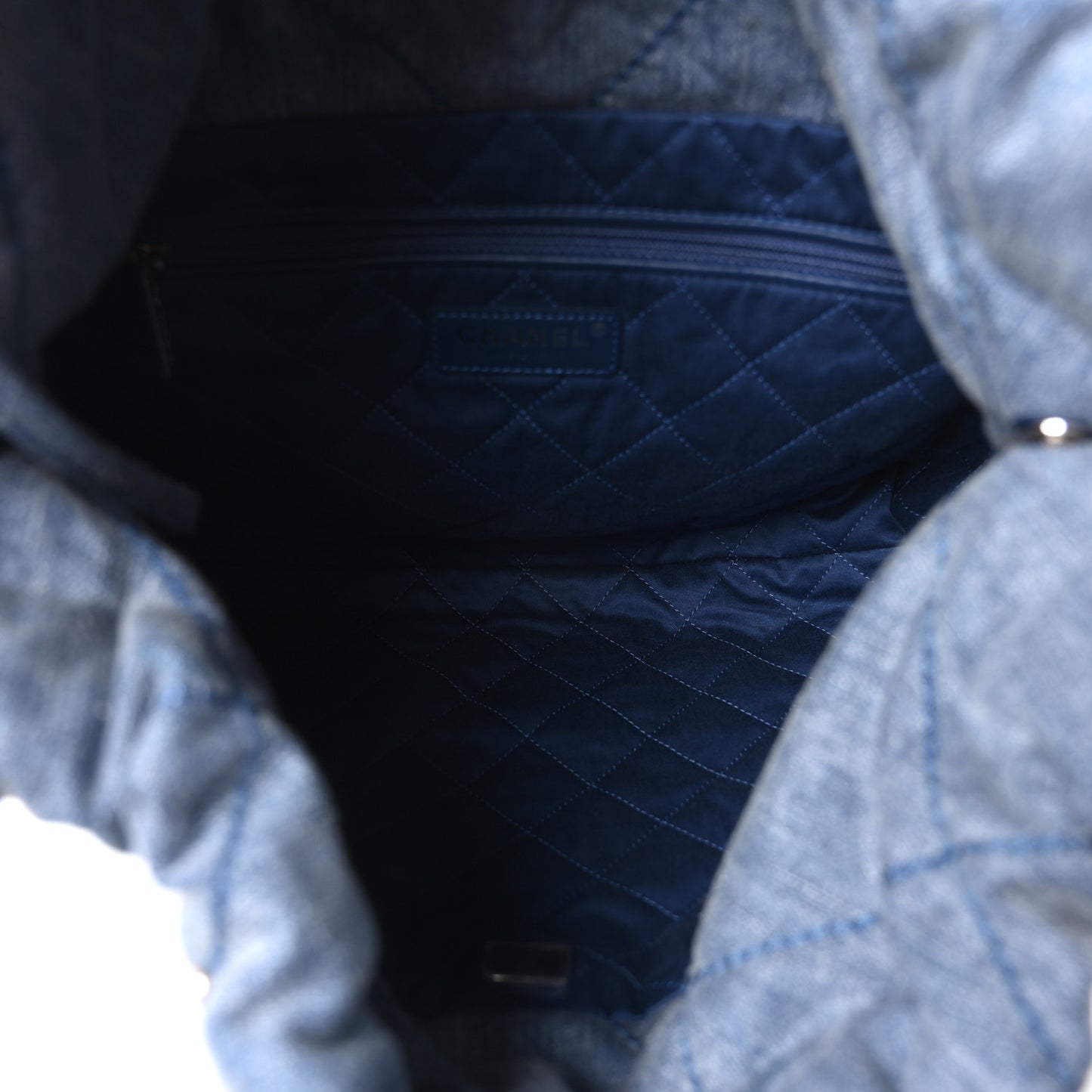 Washed Denim Quilted Studded Small Chanel 22 Blue
