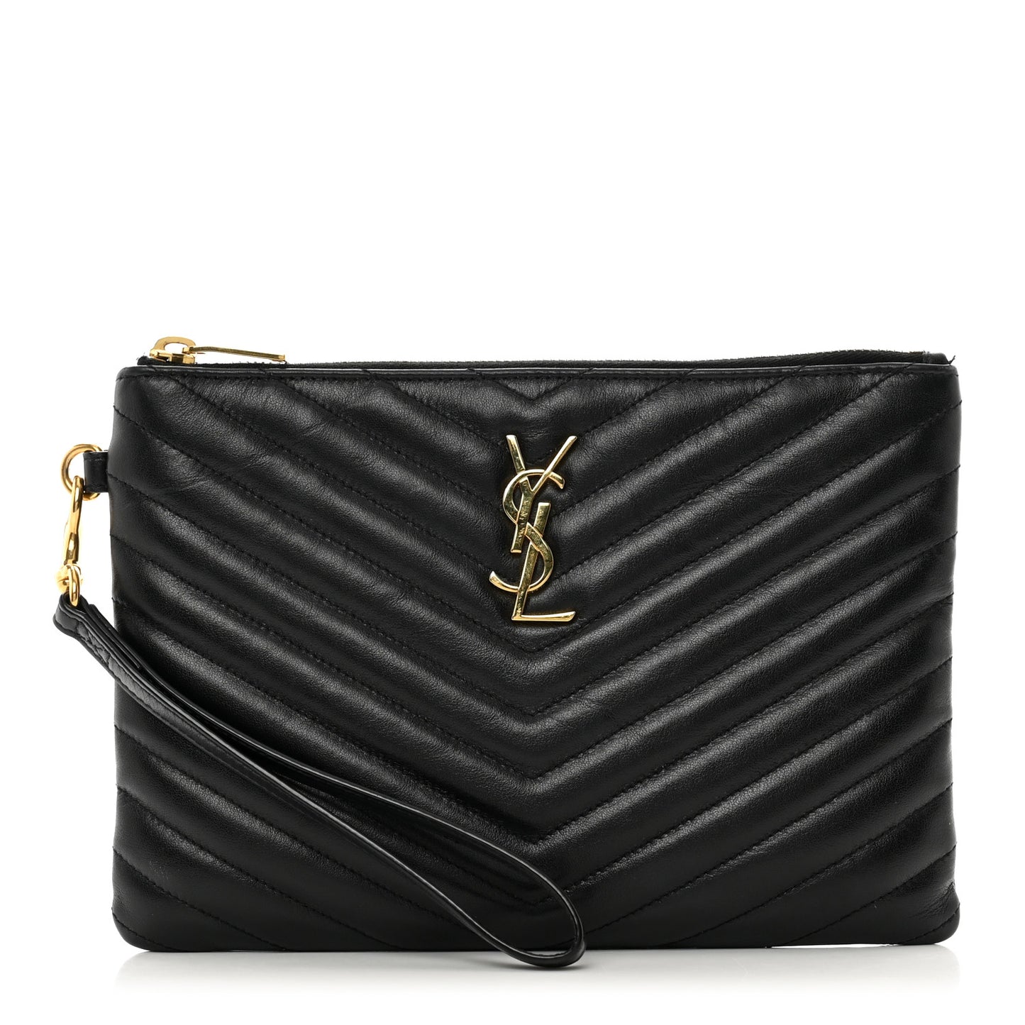 Calfskin Matelasse Chevron Monogram A5 Wristlet Black