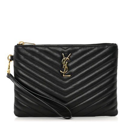 Saint Laurent Calfskin Matelasse Chevron Monogram A5 Wristlet Black 1 of 10