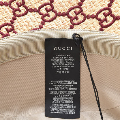 Gucci Raffia Elaphe GG Monogram Embroidered Wide Brim Hat Ivory Bordeaux 7 of 7