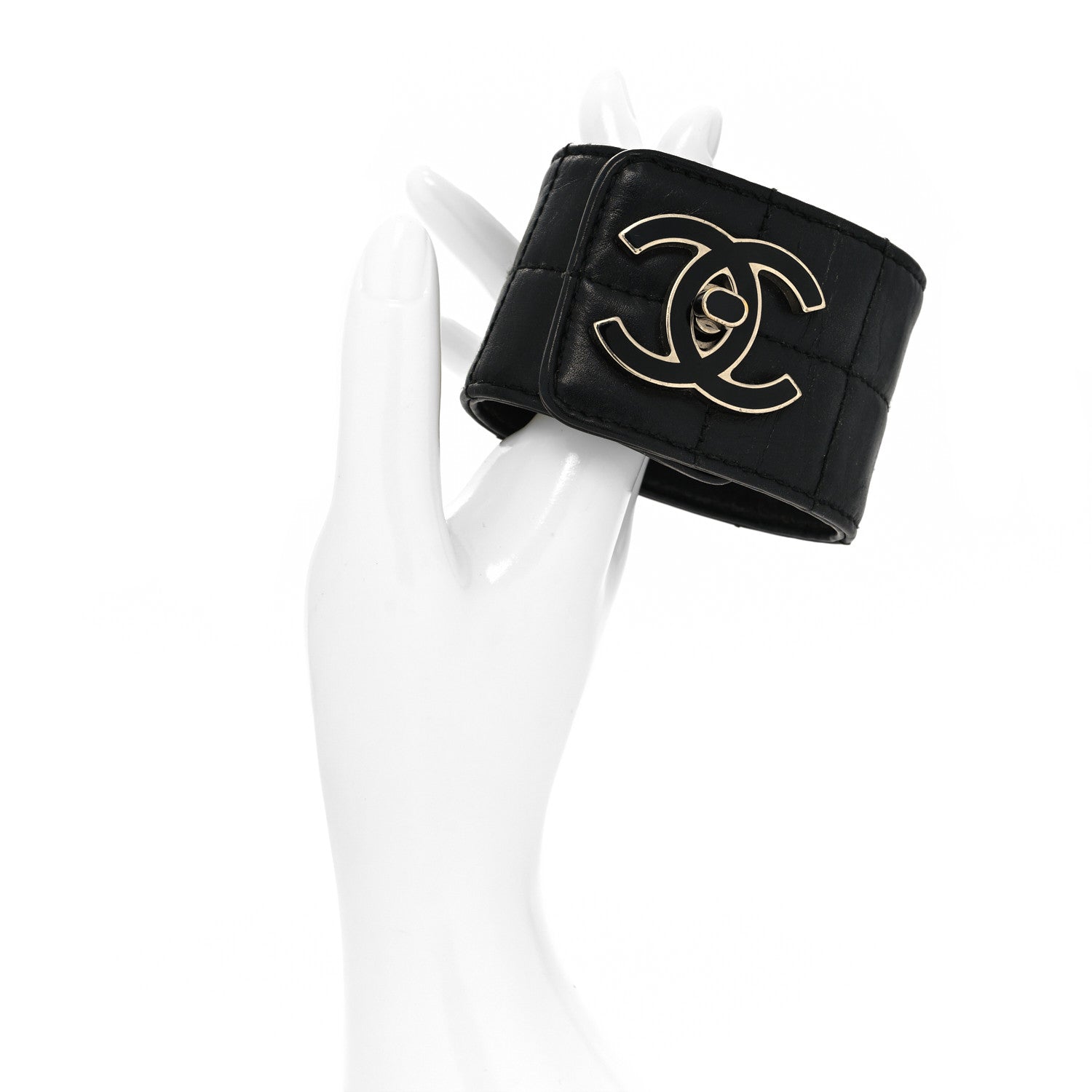 Chanel Lambskin Quilted Enamel CC Turnlock Cuff L Black 2 of 5