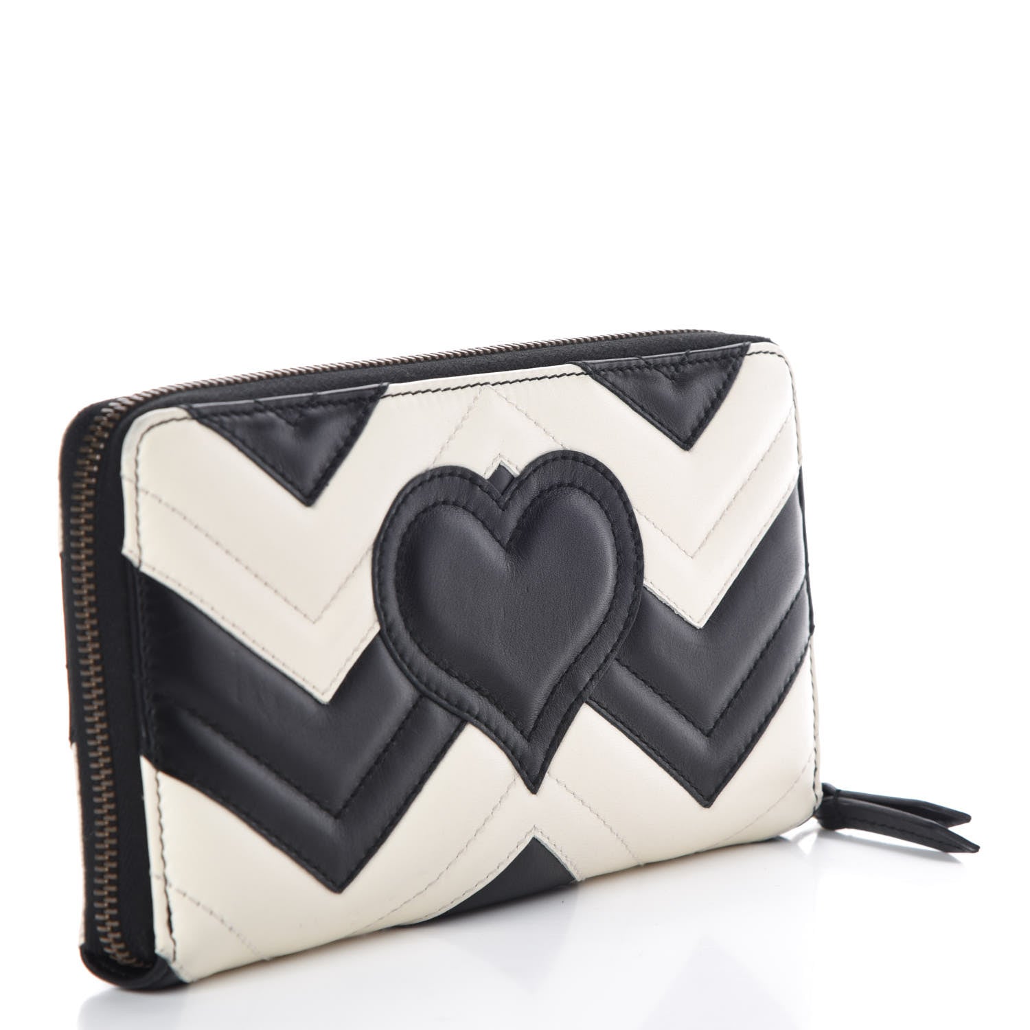 Gucci Calfskin Matelasse GG Marmont Zip Around Organizer Wallet Black White 3 of 7