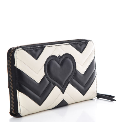 Gucci Calfskin Matelasse GG Marmont Zip Around Organizer Wallet Black White 3 of 7