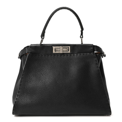 Fendi Cuoio Romano Selleria Bi-Color Medium Peekaboo Iconic Satchel Black Mou 1 of 9