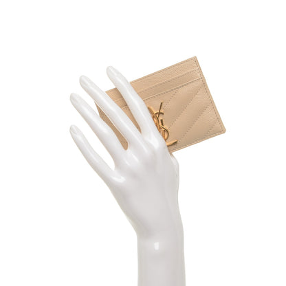 Saint Laurent Grain De Poudre Matelasse Chevron Monogram Credit Card Case Nude Powder 2 of 7