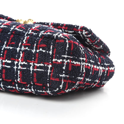 Chanel Tweed Quilted Medium 19 Flap Navy Blue White Red 10 of 10