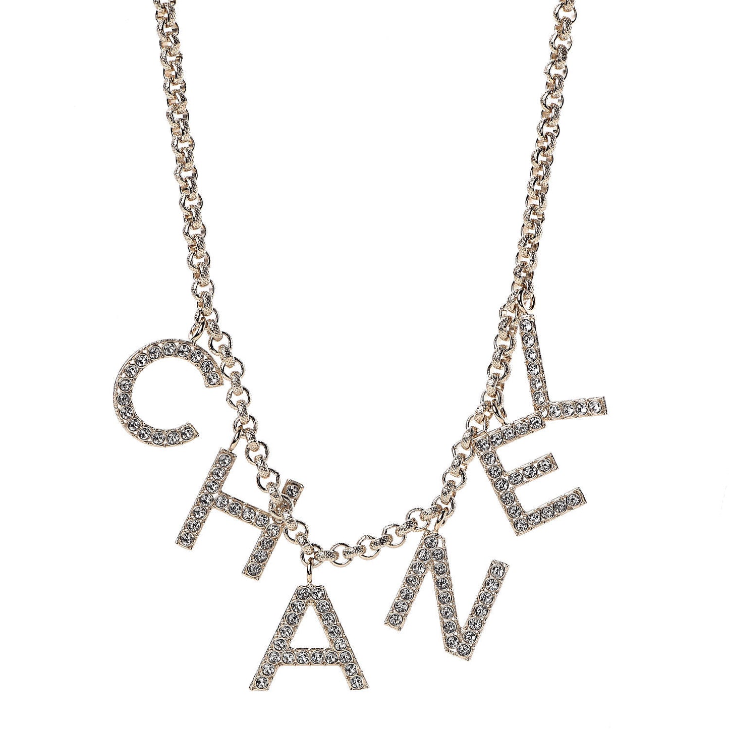 Metal Crystal Cha-Nel Logo Necklace Gold