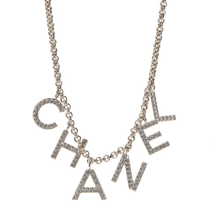 Chanel Metal Crystal Cha-Nel Logo Necklace Gold 1 of 6