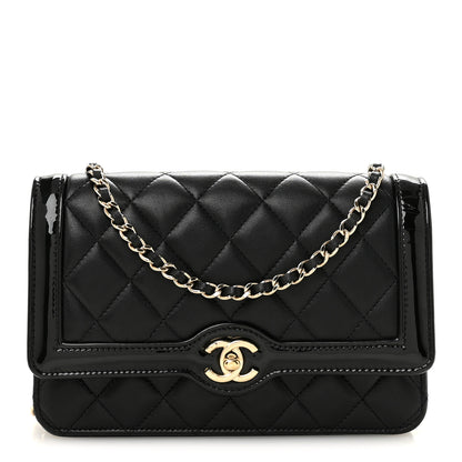 Chanel Lambskin Patent Calfskin Quilted Hold The Line CC Wallet On Chain WOC Black 1 of 12