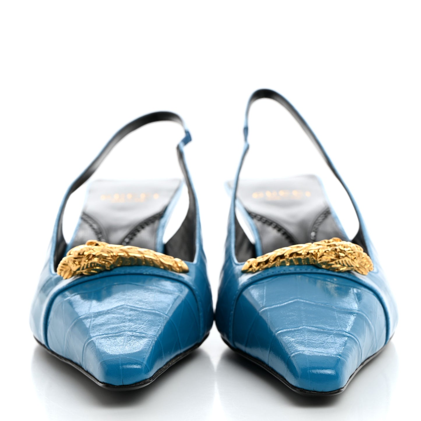 Calfskin Crocodile Print Square Slingback Pumps 38.5 Bright Sapphire