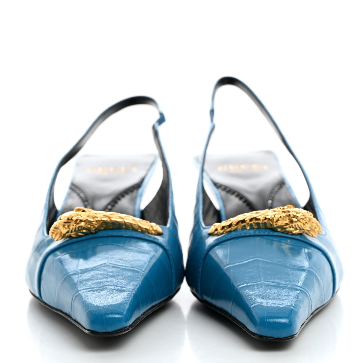 Gucci Calfskin Crocodile Print Square Slingback Pumps 38.5 Bright Sapphire 2 of 9