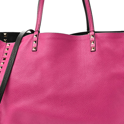 Valentino Garavani Grained Calfskin Medium Rockstud Reversible Tote Black Rose Violet 12 of 16