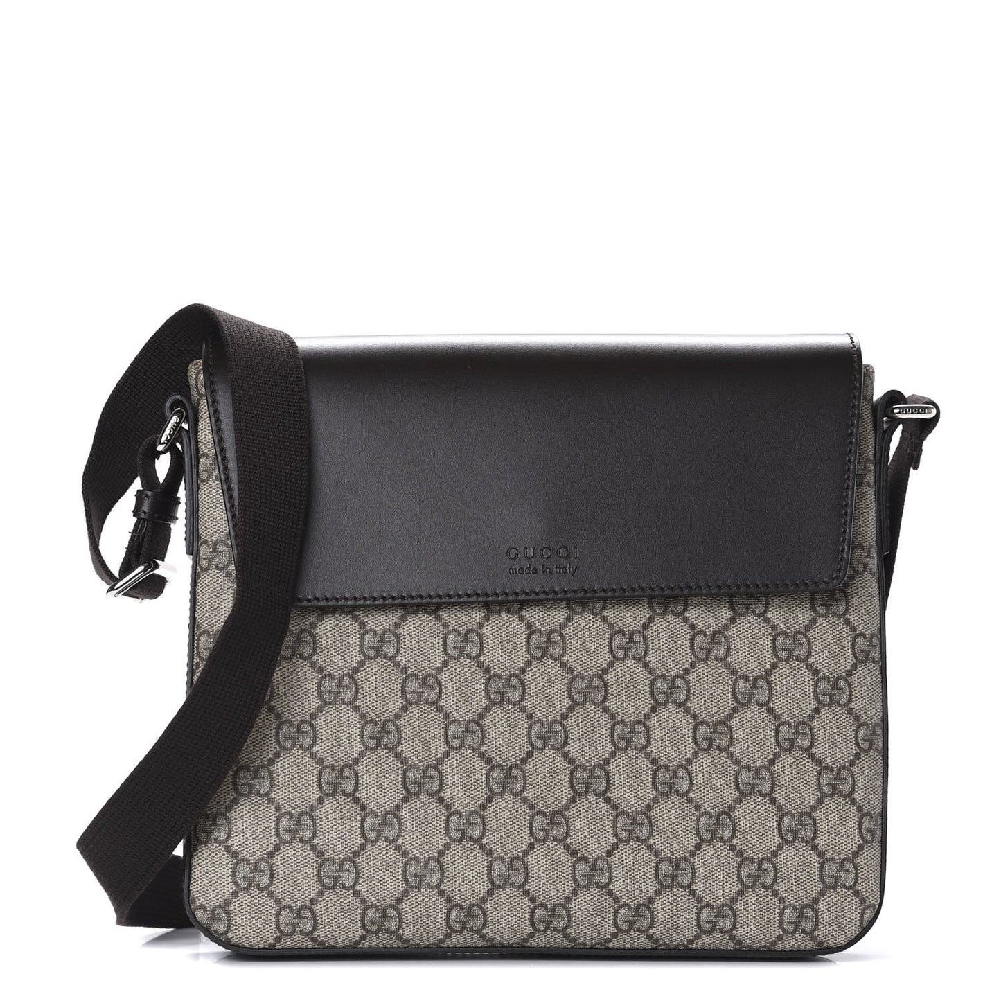 GG Supreme Monogram Selleria Calfskin Satchel Messenger Bag Beige Ebony Cocoa Marrone Scuro