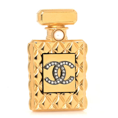 Chanel Enamel Pearl Quilted Perfume Bottle CC Brooch Gold 1 of 4