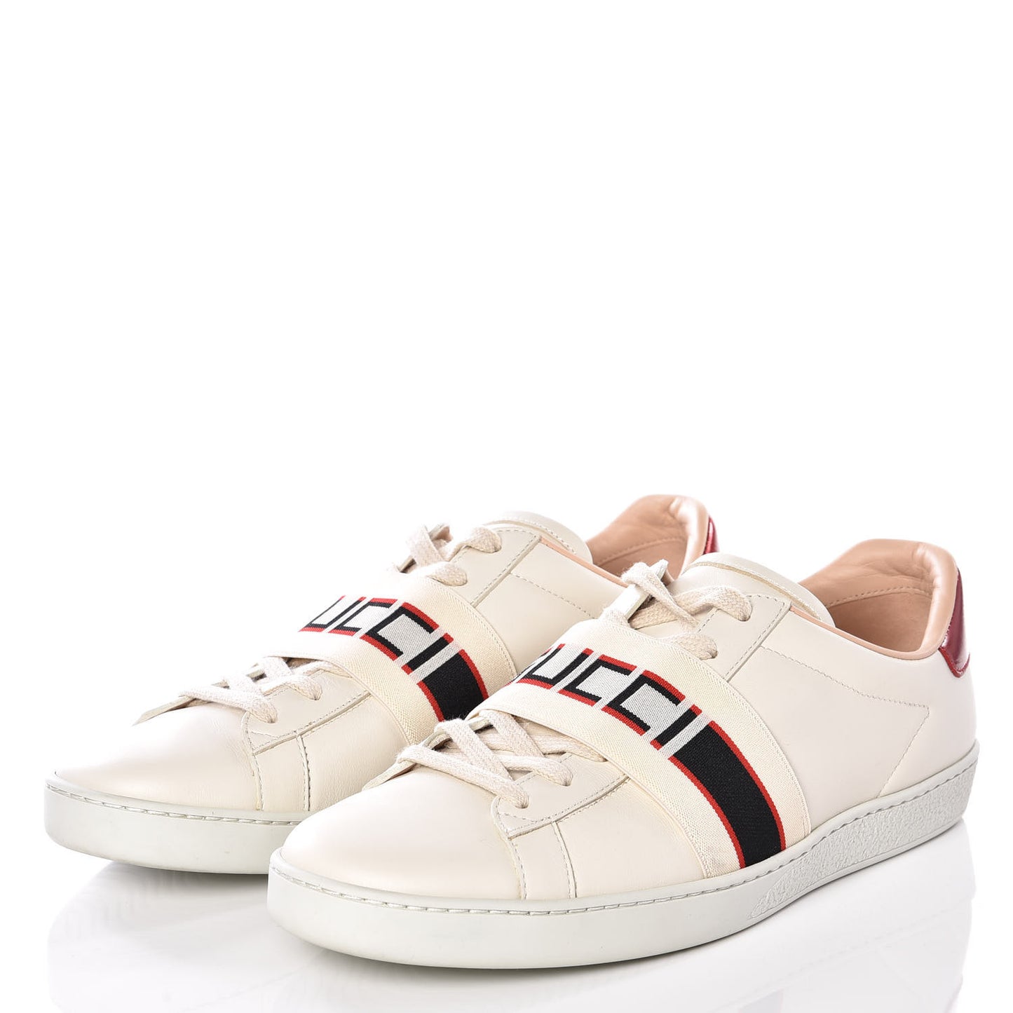 Calfskin Stripe Womens New Ace Sneakers 40 New Mystic White Ecru Red Flame