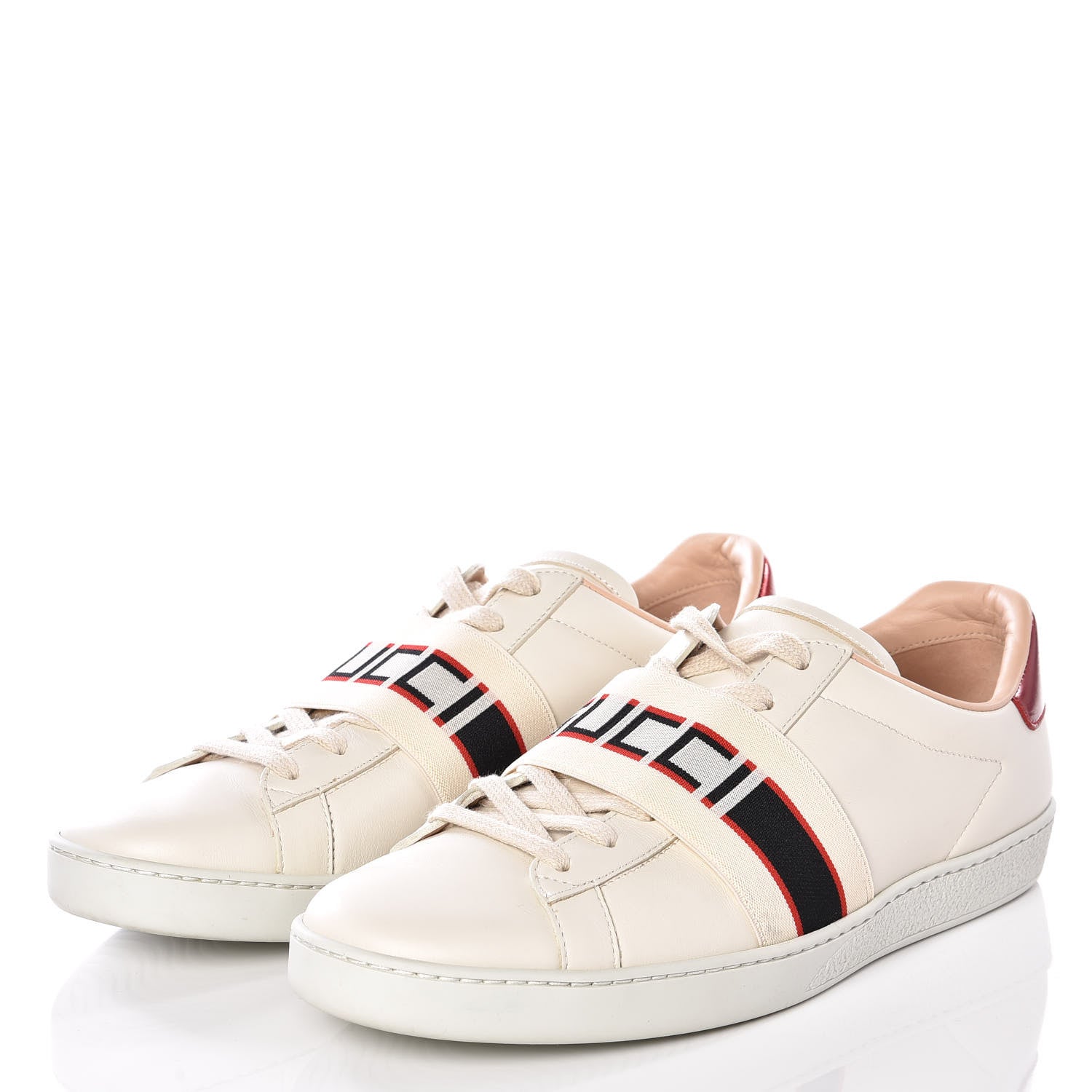 Gucci Calfskin Stripe Womens New Ace Sneakers 40 New Mystic White Ecru Red Flame 2 of 12
