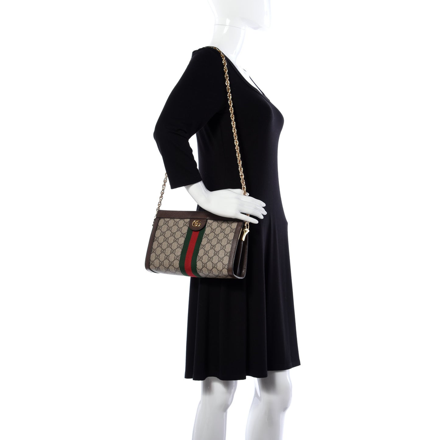 GG Supreme Monogram Web Small Ophidia Chain Shoulder Bag Brown