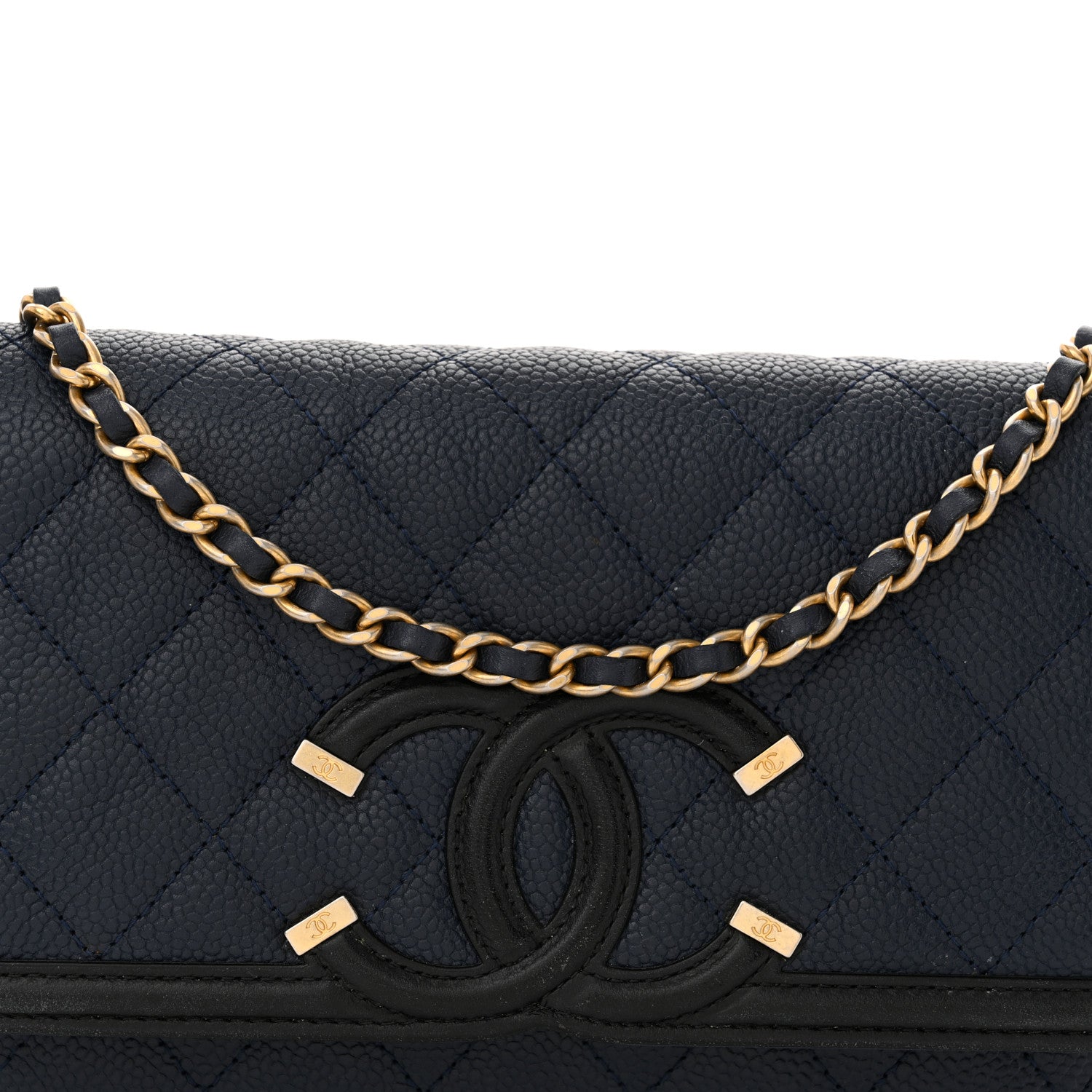 Chanel Caviar Quilted CC Filigree Wallet On Chain WOC Navy 9 of 13