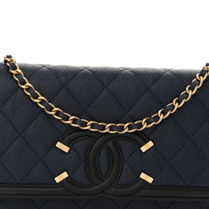 Chanel Caviar Quilted CC Filigree Wallet On Chain WOC Navy 9 of 13