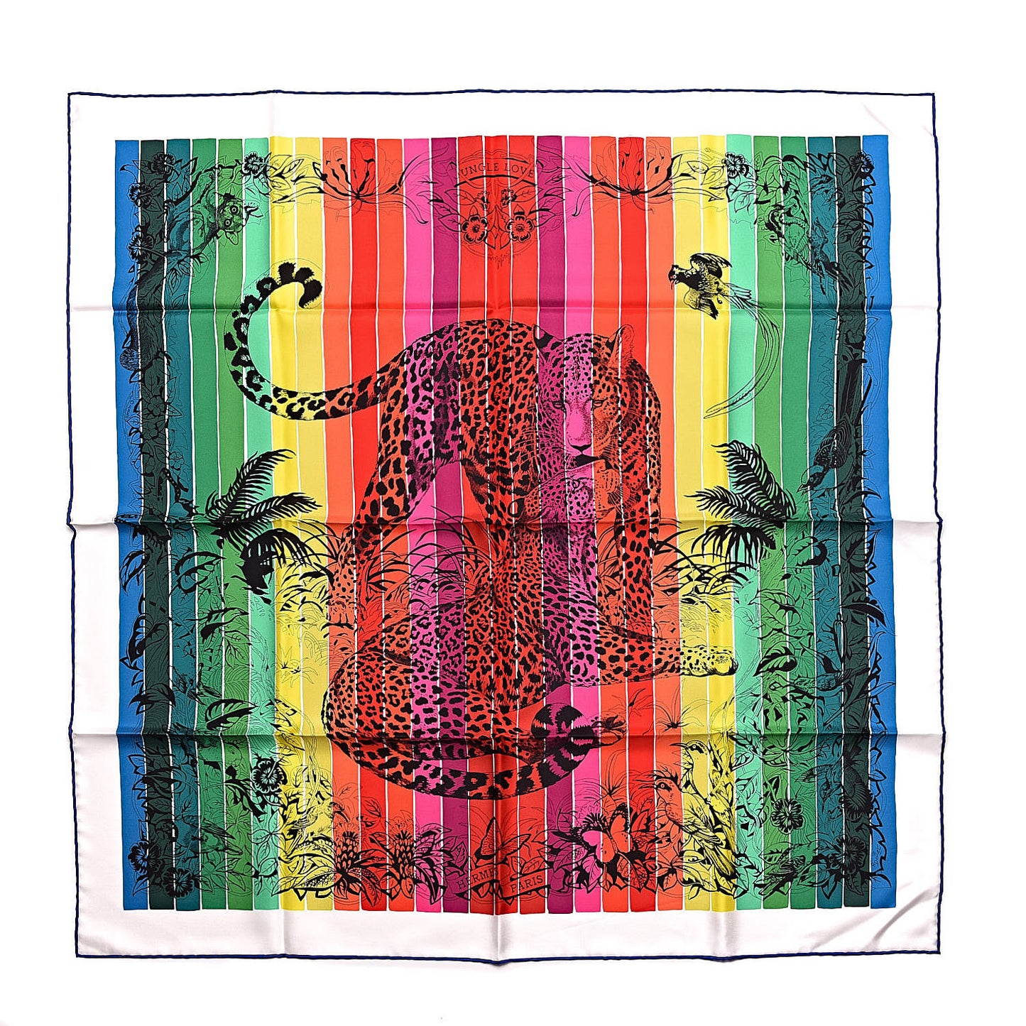 Silk Jungle Love Rainbow Scarf 90 Rose Vert Jaune