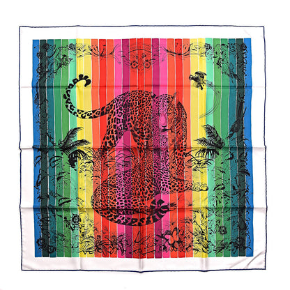 Hermes Silk Jungle Love Rainbow Scarf 90 Rose Vert Jaune 1 of 4