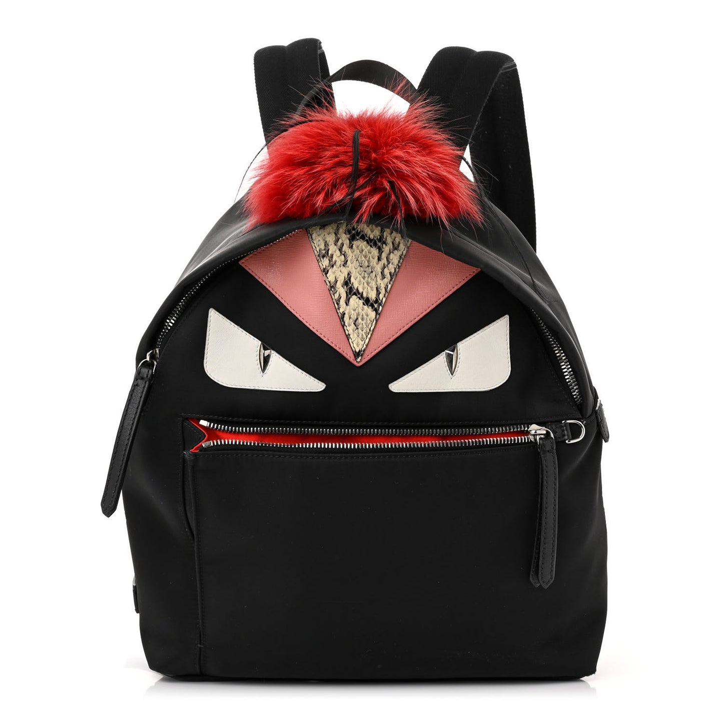 Nylon Vitello Dolce Elaphe Fox Fur Monster Eyes Backpack Black Natural Bordeaux Multicolor