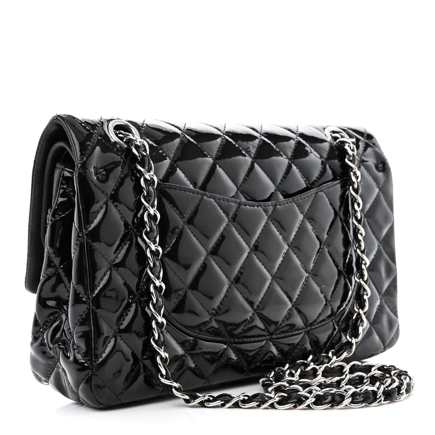 Patent Quilted Medium Double Flap Black